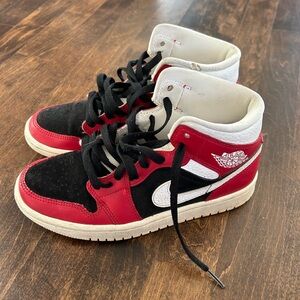 Jordan Women’s Mid height Sneakers in Red, Black, and White